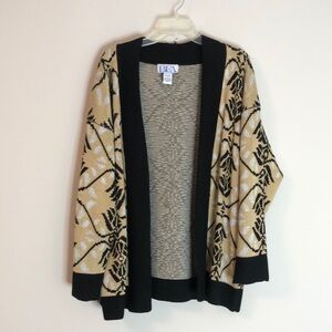 BFA Classics Open Front Sweater Black and Tan Warm Made in USA Womens Size XL